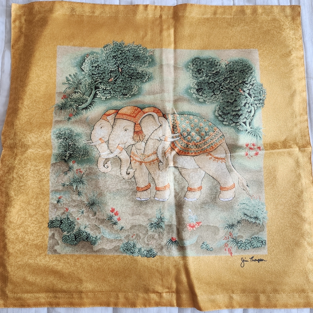 Jim Thompson Thai White Elephant Silk Pillowcases 18x18 Set Of 2
